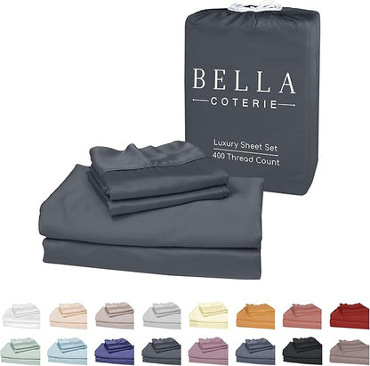 Bella Coterie Luxury Bamboo Viscose Twin XL Size Sheet Set | 100% Organically Grown | Ultra Soft | Cooling for Hot Sleepers | 18" Deep Pocket [Charcoal Grey]