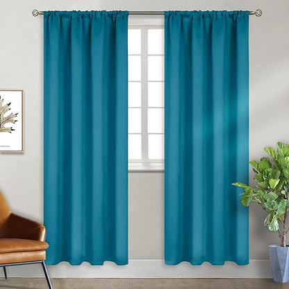 BGment Rod Pocket Blackout Curtains for Bedroom - Thermal Insulated Room Darkening Curtain for Living Room, Peacockblue, 42 x 84 Inch, 2 Panels