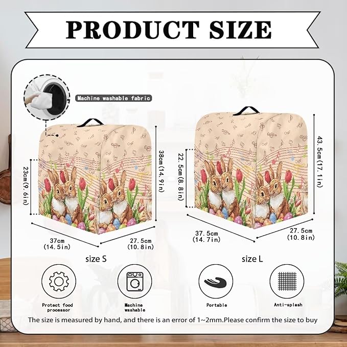 Generic Cute Rabbit Stand Mixer Cover for Easter Decor, Kitchen Dust Cover, 6-8 Quart, Lightweight, Waterproof, Polyester, Drawstring Closure, Top Handle, Pockets for Accessories