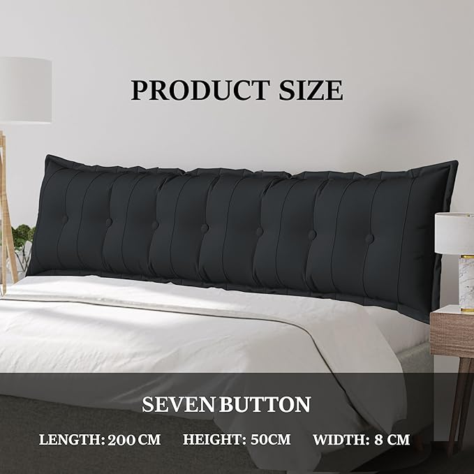 Large Bolster Reading Pillow Twin XL Backrest Positioning Support Pillow Daybed Cushion Headboard Pillows for Bed Bunk Sofa with Removable Cover, Black, 39 x 3 x 20 Inch