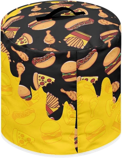 6 Quart Pressure Cooker Small Appliance Covers, Washable Dust Cover for Air Fryer Rice Cooker Kitchen Appliance Accessories with Storage Pockets, Pizza and Burger Print