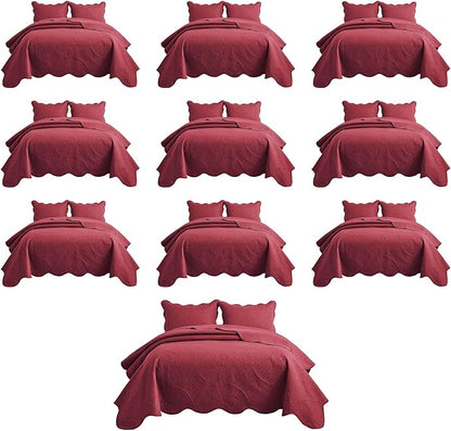 IR Imperial Rooms 10 Pack Twin Quilt Bedding Set (68" x 86") - Bulk Wholesale for Hotels, Guest Bedroom & Airbnbs - Lightweight Microfiber Reversible Floral Embossed Quilts Bedspreads (Burgundy)