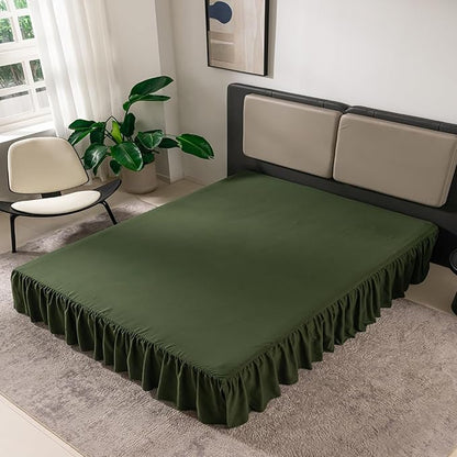TSUTOMI Green Bed Skirt King Size Ruffled Bed Skirt with Split Corners, King Bed Skirt 14 Inch Drop, King Size Bed Skirt Green for Ruffled Bed Skirt with Split Corners, Bed Skirt King Size