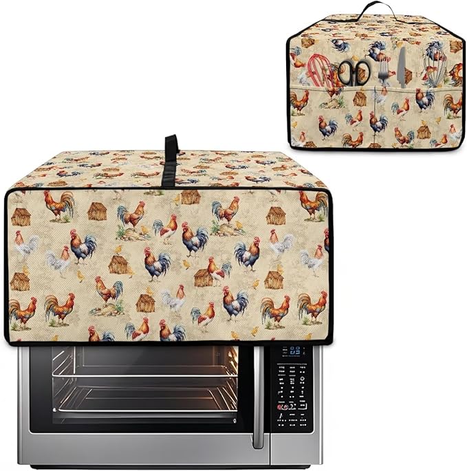 Rooster Chicken Chick Print Waterproof Toaster Oven Cover Heavy Duty Microwave Oven Dust Cover Dust-Proof Universal Kitchen Machine Covers Suitable for Most Microwave Ovens, M