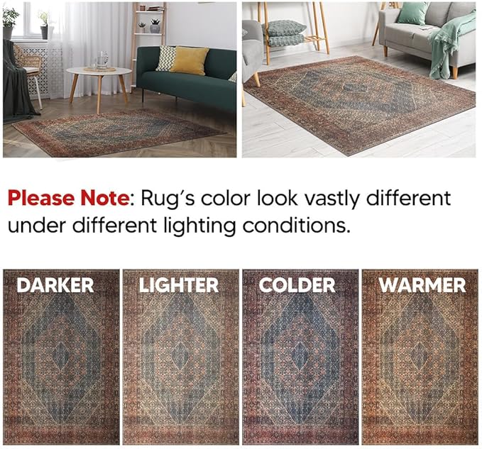 Keen Home Design 2x10 Rug - Machine Washable Runner Rug with Non-Slip Backing, Ideal for Hallway, Entryway, Kitchen, Laundry Room - Vintage, Easy Clean, Durable, Low Pile - (2'6" x 10')