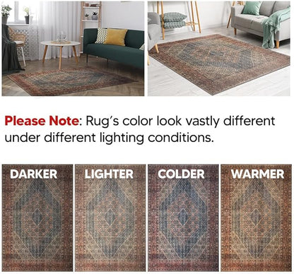 Keen Home Design 4x6 Rug - Machine Washable Area Rug with Non-Slip Backing, Ideal for Living Room, Dining Room, Bedroom - Vintage, Easy Clean, Durable, Low Pile Rug - (4' x 6')