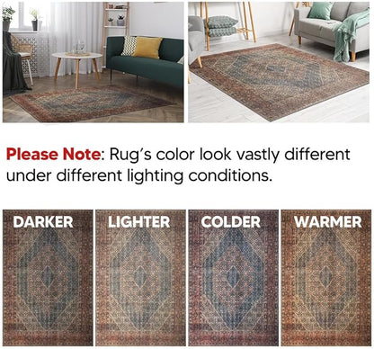 Keen Home Design 10x14 Rug - Machine Washable Area Rug with Non-Slip Backing, Ideal for Living Room, Dining Room, Bedroom - Vintage, Easy Clean, Durable, Low Pile Rug - (9'7" x 14')