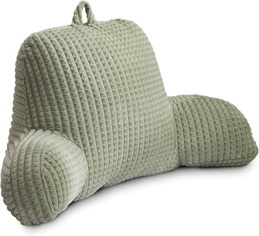 Holawakaka Reading Pillow for Bed and Sofa Couch Sitting Up, Backrest Pillows with Arms for Kids Teens Adults, Back Support Cushion for Lounging, Watching TV, Working on Laptop, Green