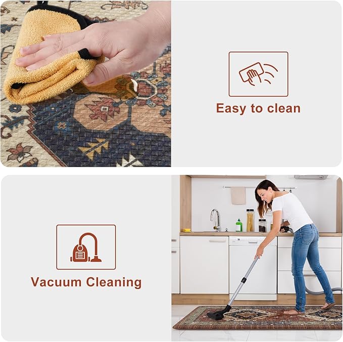 KIMODE Anti Fatigue Kitchen Mats for Floor, Red Boho Distressed Kitchen Rugs Sets of 2, Non Slip Waterproof Kitchen Floor Mats, Comfort Mats for Kitchen Floor Sink Laundry Desk 20"x59"+20"x32"