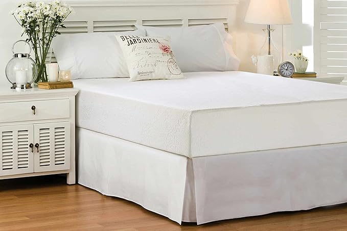 Queen Size Bed Skirt 600 TC Egyptian Cotton 18 Inch Drop Easy Fit - Bed Skirt for Queen 60x80 Inch Beds - Center & Corner Pleats, White Solid