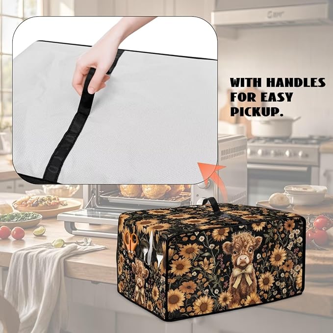 Cute Highland Cattle Print Toaster Oven Cover Heavy Duty Microwave Oven Dust Cover Sunflower Daisy Print Dust-Proof Universal Kitchen Machine Covers Suitable for Most Microwave Ovens, S