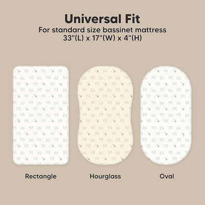 2-Pack Organic Bassinet Sheets for Girls, Boys - 100% Cotton Bassinet Mattress Sheets Compatible with Halo Bassinest Swivel Sleeper, Graco, Baby Delight, Chicco, Fitted Bassinet Sheets (Bumble Bear)