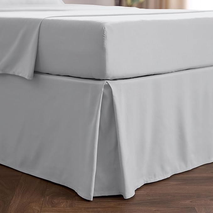 Mellanni Bed Skirt Twin Size - Bed Skirting - 15-Inch Tailored Drop Pleated Dust Ruffle - Hotel Luxury Bedding - Wrinkle, Fade, Stain Resistant - 1 Bedskirt (Twin, Light Gray)