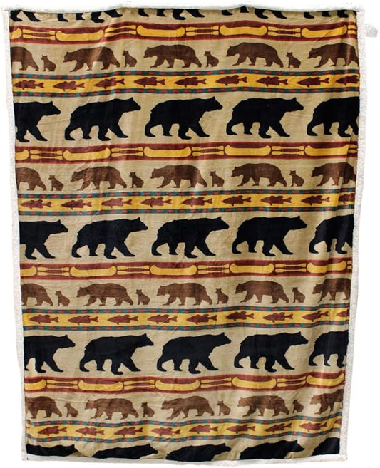 CARSTENS, INC. Ultra Premium Super Soft Plush Sherpa Fleece Oversized Throw Blanket 54" x 68", Bear Family