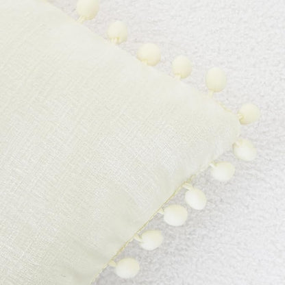 CaliTime Throw Pillow Covers Decorative 22 X 22 Inches Pack of 2 Cozy Solid Dyed Soft Chenille Cushion Cases with Pom Poms for Couch Sofa Bed Living Room Home Cream
