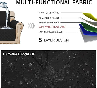 Easy-Going Sofa Slipcover Oversized Sofa Cover Waterproof Couch Cover Furniture Protector Cover Pets Covers Washable Non-Slip Fabric Pets Kids Children Dog Cat (Oversized Sofa, Black)