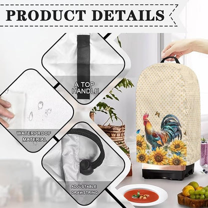 Rooster Sunflower Blender Dust Cover Stand Mixer or Coffee Maker Appliance Covers with Drawstring, Anti Fingerprint Polyester Dust Proof Stain Resistant Blender Cover for Home Kitchen
