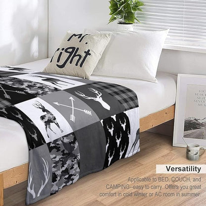 Rustic Cabin Throw Blanket, Farmhouse Grey Camouflage Deer Vintage Country Hunting Wildlife Blanket Throw for Bed Camping Travel Living Room Bedroom, 30"x40"