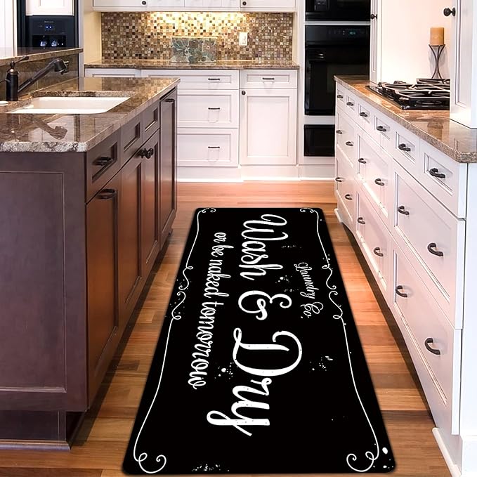 Laundry Room Rug Non Slip Floor mats Farmhouse Large Laundry Rugs for Laundry Runner Room Mat Washer and Dryer Carpet Laundry Room Decor 20x59inch(Black)
