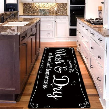 Laundry Room Rug Non Slip Floor mats Farmhouse Large Laundry Rugs for Laundry Runner Room Mat Washer and Dryer Carpet Laundry Room Decor 20x59inch(Black)