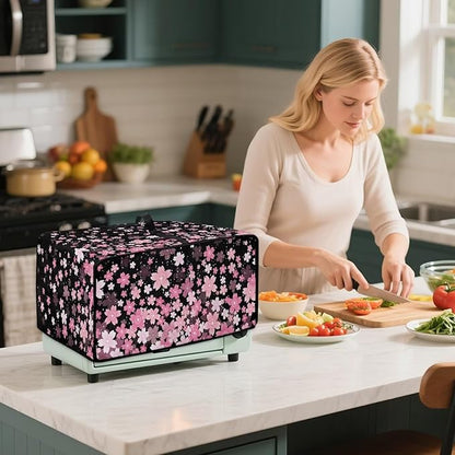 Waterproof Toaster Oven Cover Cherry Blossom Print Dust-Proof Microwave Oven Grill Cover Protector with Top Handle Easy to Clean Decor Accessories for Kitchen, L