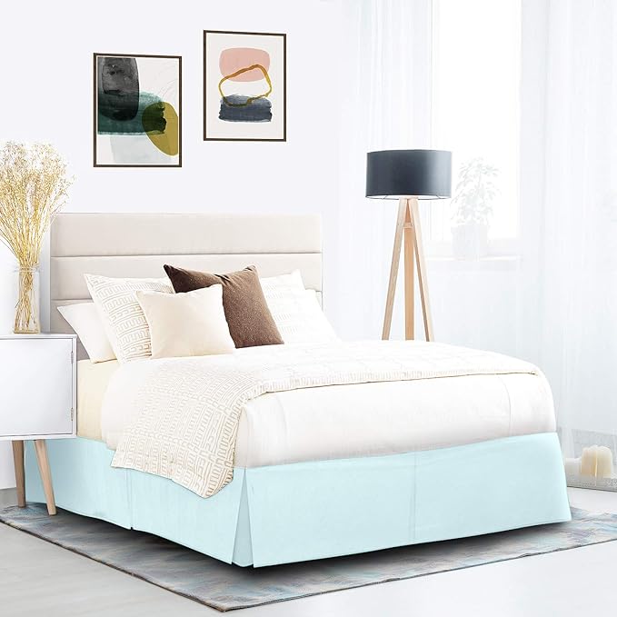 Nestl Light Baby Blue Bed Skirt Cal King Size - Cal King Bed Skirt 14 Inch Drop - Brushed Microfiber Bed Skirts - Hotel Quality Pleated Bed Skirt - Shrinkage & Fade Resistant