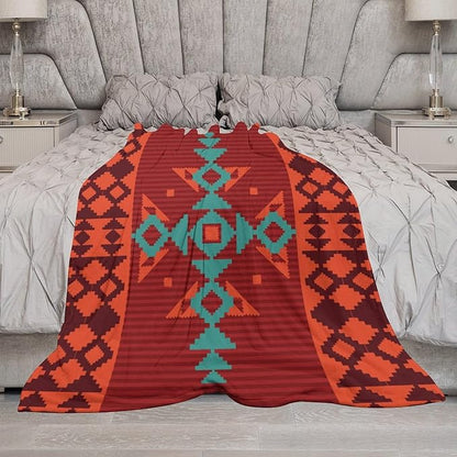 Aztec Throw Blanket, Red Native Southwestern Boho Blanket for Couch Bed Chair Outdoor Travel 60"x80"