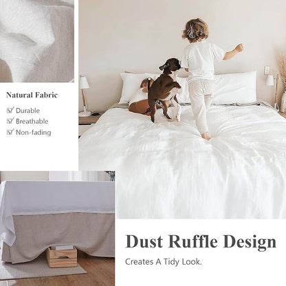 Simple&Opulence Belgian Linen Bed Skirt with Classic 14 inch Tailored Drop Dust Ruffle, Easy Fit Breathable Premium Natural Flax- Basic Linen, California King