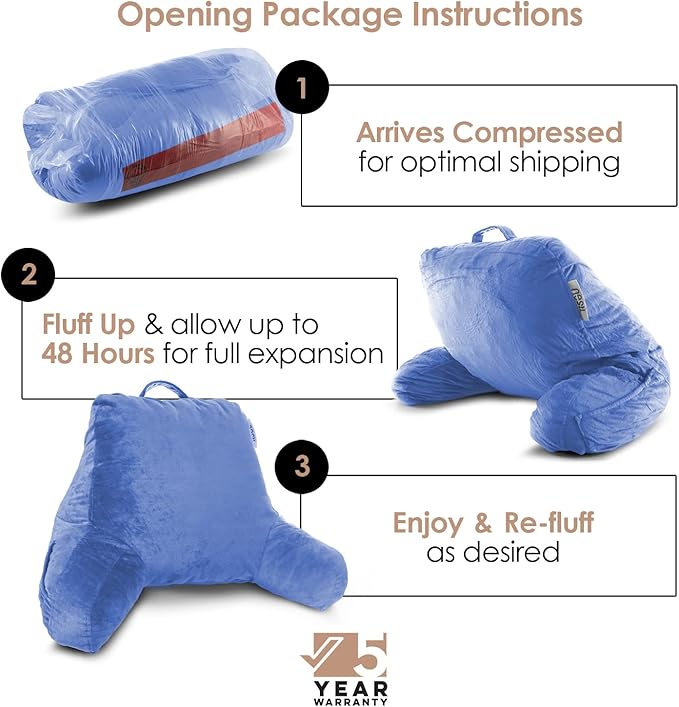 Nestl Reading Pillow for Kids & Teens with Shredded Memory Foam, Backrest Pillows for Reading, Watching, and Gaming, Use on The Couch, Bed, or Floor, Adjustable Support with Washable Cover Calm Blue