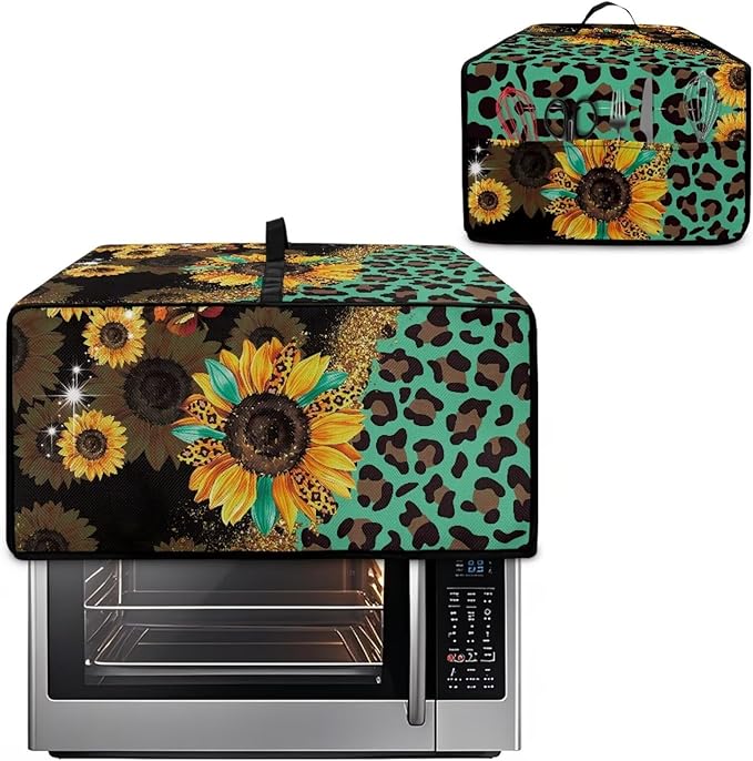 Toaster Oven Protective Cover with Side Pockets, Dustproof Smart Microwave Oven Protector for Kitchen Countertop, S, 14.5 x 18.5 x 9 Inches, Sunflower Leopard Print