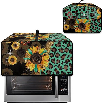 Toaster Oven Protective Cover with Side Pockets, Dustproof Smart Microwave Oven Protector for Kitchen Countertop, S, 14.5 x 18.5 x 9 Inches, Sunflower Leopard Print