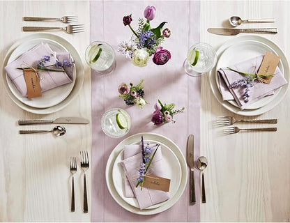 Solino Home Linen Lilac Table Runner 90 Inches Long - 100% Pure Linen Hemstitch 14 x 90 Inch Table Runner for Dining, Christmas, New Year - Classic Hemstitch