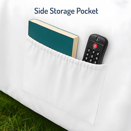 Degrees of Comfort Coolmax Queen Sheet Set for Air Mattress – Extra Deep Pocket Fitted Sheet up to 22”, 4-Piece Bedding Sets with Dual Side Storage Pockets, Soft, Breathable & Wrinkle-Free, White