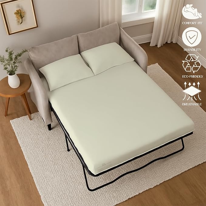 Sleeper Sofa 4 Piece Bed Sheet Set Premium Quality 100% Cotton 500 Thread Count, Smooth & Super Soft Sateen Weave, Extra Soft Bed Sheets, Wrinkle Free, 6 Inch Deep Pocket (Queen, Ivory)