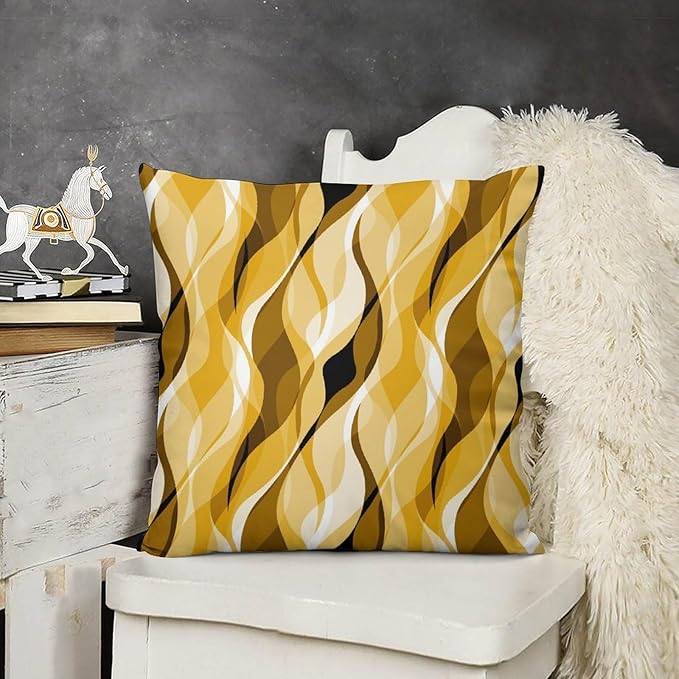 Yellow Throw Pillow Covers Abstract Ombre Yellow and Grey Striped Decorations for Bedroom Living Room Farmhouse Sofa Pillows Bed Couch 12x12 Inch