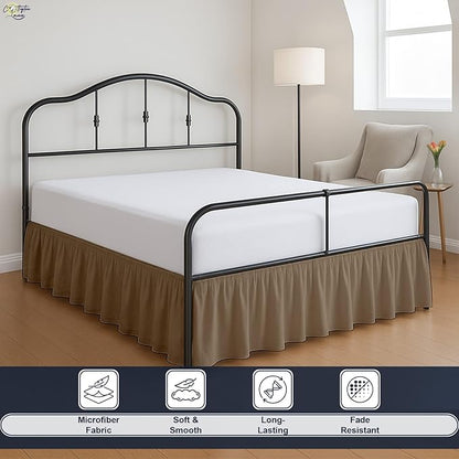 Cottington Lane Ruffled Bed Skirt Full Size with Split Corner, Brushed Microfiber Hotel Quality Taupe Dust Ruffle, 24 Inch Drop Gathered Bedskirt, Soft and Stylish, Shrinkage and Fade Resistant