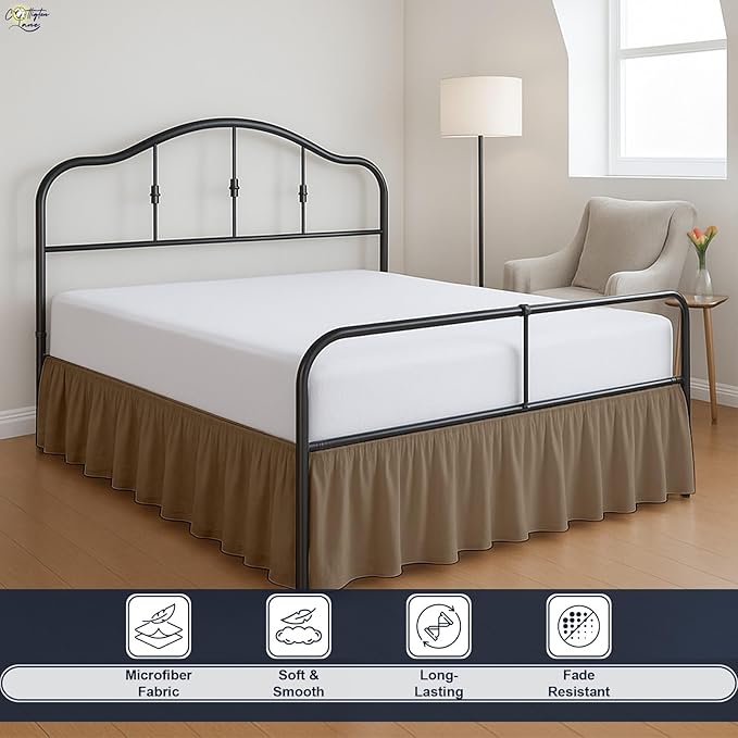 Cottington Lane Ruffled Bed Skirt Full Size with Split Corner, Brushed Microfiber Hotel Quality Taupe Dust Ruffle, 16 Inch Drop Gathered Bedskirt, Soft and Stylish, Shrinkage and Fade Resistant