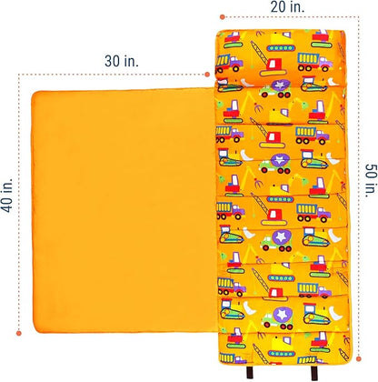Wildkin Kids Microfiber Nap Mat – Soft Sleep Mat with Pillow, Ideal for School & Travel - Under Construction