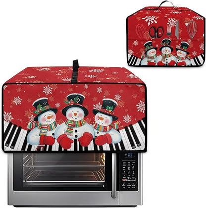 Christmas Air Fryer Toaster Oven Cover with Side Pockets, Holiday Festival Decor Electrical Appliance Cover Kitchen Countertop Accessories and Decor, L, Snowman Piano Keys Snowflake Red