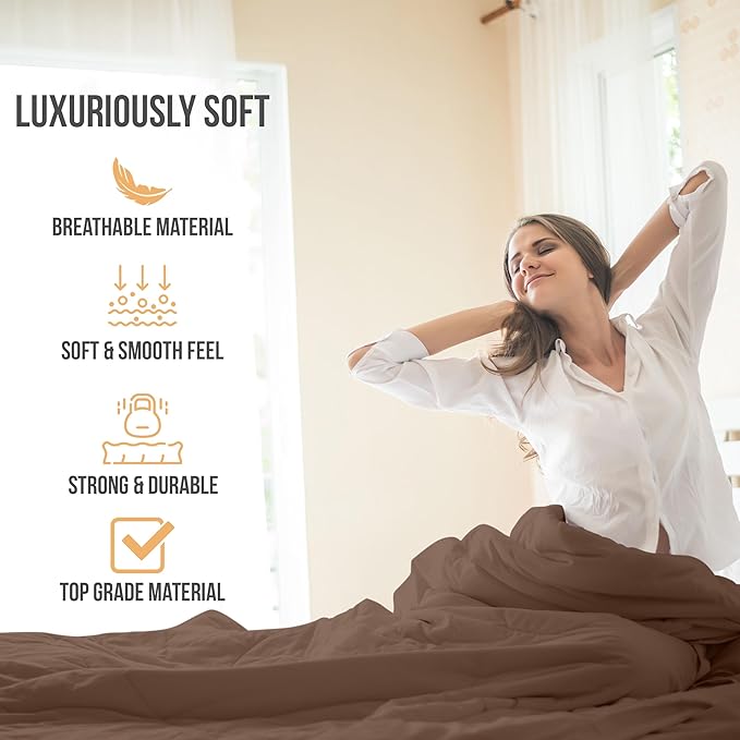 Queen Sheet Set - Luxury Hotel Bed Sheets - Soft Cooling Sheets with Elastic Corner Straps - Deep Pockets Microfiber Bedsheet - Bedding Sheet & Pillowcases - 4 Piece (Queen Size, Brown)