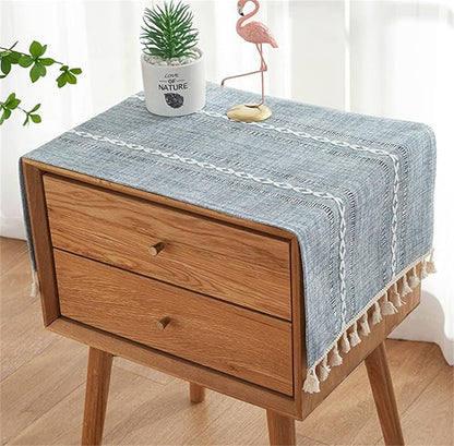 Bedside Table Cloth with Tassel Small Table Cover for Nightstand,Bedside Table TV Microwave (Grey Blue, 17.7 * 39.4inches)