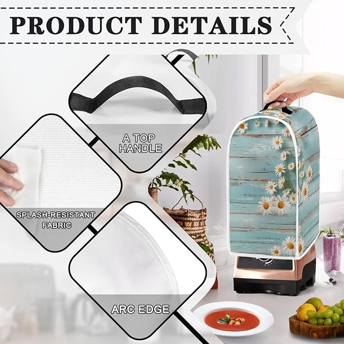 Daisy Blender Cover Teal Wood Appliance Dust Cover Universal for Food Processor Coffee Maker Juice Machine Reusable Protection Cover for Stand Mixer