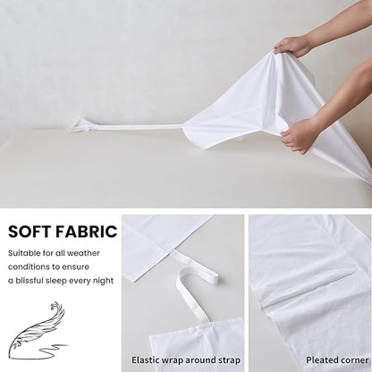 BISELINA French Linen Wrap Around Bed Skirt with Pleated Corner 18-Inch Tailored Drop Natural Flax Cotton Blend Basic Soft Cozy (18" Queen, White)