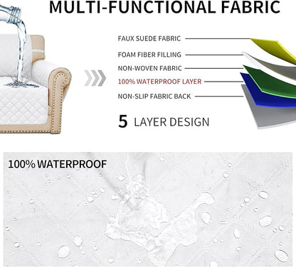 Easy-Going Sofa Slipcover Waterproof Sofa Cover Couch Cover for 4 Cushion Couch with Elastic Straps Washable Non-Slip Furniture Protector Cover for Pets, Dogs, Cat (XX-Large, White)
