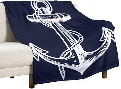 Anchor Blanket Retro Abstract Nautical Navy Blue White Soft Cozy Lightweight Throw Blanket for Kids Girls Boys Women Men Bedroom Living Room Dorm Chair Sofa Travel 50x60in