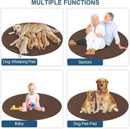 Washable Waterproof Reusable Pee Pads for Dogs, 36" Round Training Pads, Grey & Chocolate
