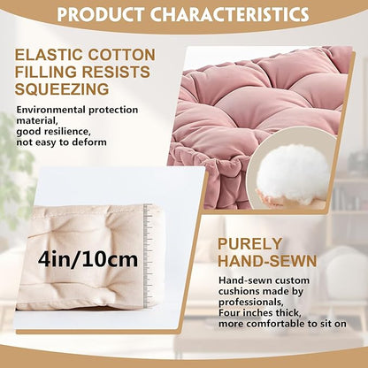 Custom Tufted Bench Cushion,Bench Seat Cushions, Velvet Window Seat Cushion with Anti-Slip Mat and Handle