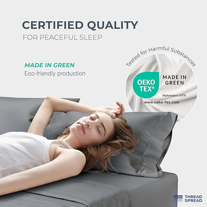 THREAD SPREAD 100% Egyptian Cotton Sheets Bed Set - 1500 Luxury High Thread Count Bed Sheets, Soft, Cooling, Sateen Weave, 17" Deep Pocket Bedsheet - 4 PC, California King Dark Grey