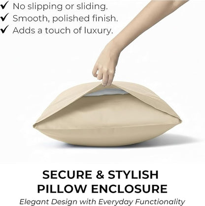 100% Natural Cotton Bed Sheets | 500 TC Single-Ply Sateen Weave Twin XL Sheets | Breathable & Hypoallergenic Solid 3-Piece Bedding with Deep Pocket Fitted, Flat, Pillowcase | Cream Beige