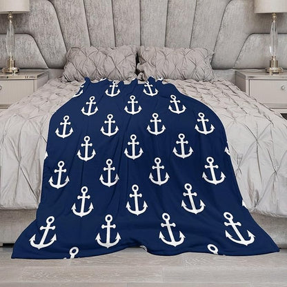 Anchor Blanket Vintage Rustic Ocean Nautical Style Navy Blue White Soft Cozy Lightweight Throw Blanket for Kids Girls Boys Women Men Bedroom Living Room Dorm Chair Sofa Travel 40x50in